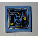 LEGO Medium Blue Tile 2 x 2 with Batcomputer Batsuit Cowl Display Sticker with Groove (3068)