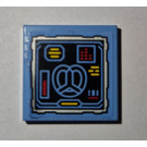 LEGO Medium Blue Tile 2 x 2 with Batcomputer Pretzel Display Sticker with Groove (3068)