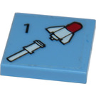 LEGO Medium blauw Tegel 2 x 2 met Zwart Number 1 en Wit Raket Sticker met groef (3068)