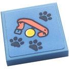 LEGO Mittelblau Fliese 2 x 2 mit Paws, Hund Tag, Hund Collar Aufkleber mit Nut (3068)