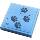LEGO Medium Blue Tile 2 x 2 with Paws Sticker with Groove (3068)