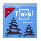 LEGO Medium Blue Tile 2 x 2 with TRAVEL Sticker with Groove (3068)