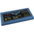 LEGO Medium blauw Tegel 2 x 4 met Batcomputer Vleermuis Playlist Status Patroon Sticker (87079)