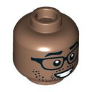 LEGO Medium Brown Double-Sided Head with Glasses, Stubble and Wide Grin / Lopsided Smile (Recessed Solid Stud) (3626 / 100330)