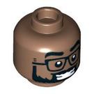 LEGO Medium Brown Dual-Sided Head with Glasses, Beard and Clenched-Teeth Smile / Surprised Face (Recessed Solid Stud) (3626 / 100950)