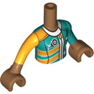 LEGO Mittleres dunkles Fleisch Andrea mit Gold und Turquoise Racing Outfit Friends Torso (35677 / 92456)