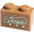LEGO Medium Dark Flesh Brick 1 x 2 with 'Elvendale' Sticker with Bottom Tube (3004)