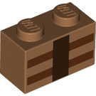LEGO Medium Dark Flesh Brick 1 x 2 with Minecraft Crafting Table with Bottom Tube (3004 / 19178)