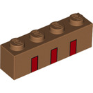 LEGO Mittleres dunkles Fleisch Backstein 1 x 4 mit rot Lines (3010 / 67451)