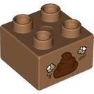 LEGO Mittleres dunkles Fleisch Duplo Backstein 2 x 2 mit Poop und Flies (3437 / 105443)