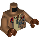 LEGO Medium mørk hud Finn med Svart Ben og Beige Skjorte Minifigur Overkropp (973 / 76382)