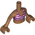 LEGO Mittleres dunkles Fleisch Friends Torso, mit Binkini oben mit Streifen Muster (92456)