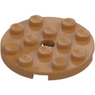 LEGO Medium Dark Flesh Plate 4 x 4 Round with Hole and Snapstud (60474)