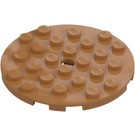 LEGO Medium Dark Flesh Plate 6 x 6 Round with Pin Hole (11213)