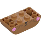 LEGO Medium mørk hud Skråning Kloss 2 x 4 Buet Omvendt med Whiskers og Rosa Cheeks (106111 / 108943)