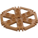 LEGO Medium Dark Flesh Technic Plate 6 x 6 Hexagonal with Six Spokes and Clips with Hollow Studs (64566)