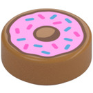 LEGO Medium donker vleeskleurig Tegel 1 x 1 Rond met Roze Doughnut met Sprinkles (35380 / 73786)