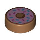 LEGO Medium Donker Vleeskleurig Tegel 1 x 1 Ronde met Pink Doughnut met Sprinkles (35380 / 73786)