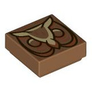 LEGO Medium Dark Flesh Tile 1 x 1 with Carved Owl Face with Groove (3070 / 107058)