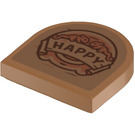 LEGO Medium Dark Flesh Tile 2 x 2 Round with Carved Squirrels and ‘HAPPY’ Sticker (5520)