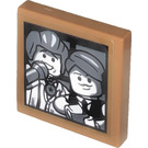 LEGO Medium Dark Flesh Tile 2 x 2 with Karaoke Screen with 2 Minifigures Sticker with Groove (3068)