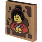 LEGO Medium Donker Vleeskleurig Tegel 2 x 2 met Portrait of Nya Sticker met groef (3068)