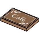 LEGO Medium Dark Flesh Tile 2 x 3 with ‘Café’ and Leaves