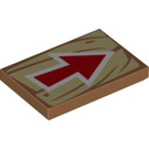 LEGO Medium Dark Flesh Tile 2 x 3 with Wood Grain and Red Arrow (26603 / 68951)