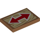 LEGO Medium Dark Flesh Tile 2 x 3 with Wood Grain and Red Two-Way Arrow  (26603 / 72277)