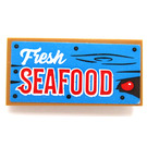 LEGO Medium Dark Flesh Tile 2 x 4 with "Fresh Seafood" Sign Sticker (87079)