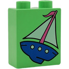 LEGO Medium Green Duplo Brick 1 x 2 x 2 with Sail Boat without Bottom Tube (4066)