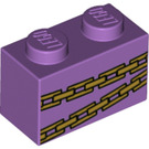 LEGO Medium Lavender Brick 1 x 2 with Belle Bottom Golden Chains with Bottom Tube (3004 / 68965)