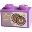 LEGO Medium Lavender Brick 1 x 2 with Stars, Crown, Horseshoes Sticker with Bottom Tube (3004)