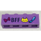 LEGO Medium Lavender Brick 1 x 4 with bow, BFF, cat and brush Sticker (3010)