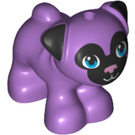 LEGO Medium lavendel Hund - Pug med Sort Ører og Muzzle og Metallic Lyserød Næse (72464 / 77303)