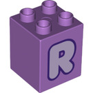 LEGO Medium lavendel Duplo Steen 2 x 2 x 2 met Letter "R" Decoratie (31110 / 65939)