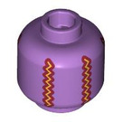 LEGO Medium Lavender Head with Dark Red and Gold Zig Zag Vertical Lines (Recessed Solid Stud) (3274 / 104988)
