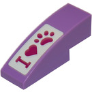 LEGO Medium Lavender Slope 1 x 3 Curved with I love pets Sticker (50950)