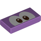 LEGO Medium Lavender Tile 1 x 2 with Eyes with Brown with Groove (3069 / 68916)