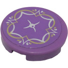 LEGO Medium Lavender Tile 2 x 2 Round with Lavender Cushion with White and Gold Border Line Sticker with Bottom Stud Holder (14769)