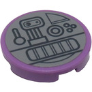 LEGO Medium Lavender Tile 2 x 2 Round with Pressure Controls Sticker with Bottom Stud Holder (14769)