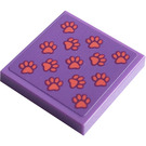 LEGO Mittlerer Lavendel Fliese 2 x 2 mit Coral Hund Paws Aufkleber mit Nut (3068)