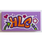 LEGO Lavande moyenne Tuile 2 x 4 avec 'HLC' Autocollant (87079)