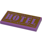 LEGO Medium lavendel Tegel 2 x 4 met HOTEL Sign Sticker (87079)
