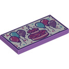 LEGO Medium Lavender Tile 2 x 4 with Party Balloons and Birthday Cake (36176 / 87079)