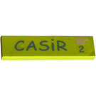 LEGO Medium Lime Tile 1 x 4 with 'CASIR' and '2' Sticker (2431)