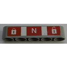 LEGO Medium Stone Gray Beam 5 with Padlocks and Letter 'N' on Red Background with White Stripes Sticker (32316)