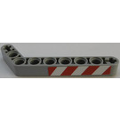LEGO Mittleres Steingrau Strahl Gebogen 53 Grad, 3 und 7 Löcher mit rot und Weiß Danger Streifen Recht Aufkleber (32271)