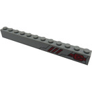 LEGO Medium Stone Gray Brick 1 x 12 with Red and Black Pattern (Right) Sticker (6112)