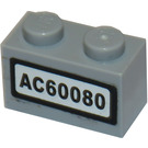 LEGO Medium Stone Gray Brick 1 x 2 with 'AC60080' license plate Sticker with Bottom Tube (3004)